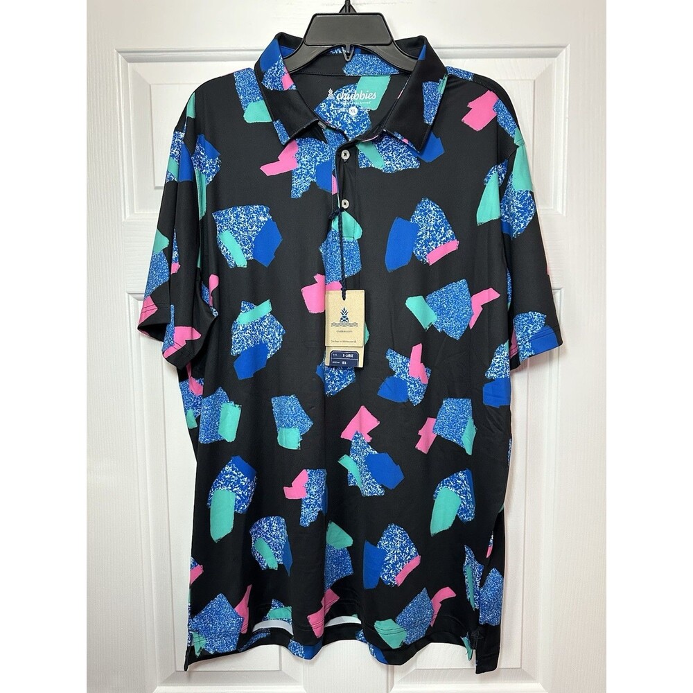 Size XL Chubbies Mens The Abs Tract Performance Polo Shirt Black Multicolor NEW
